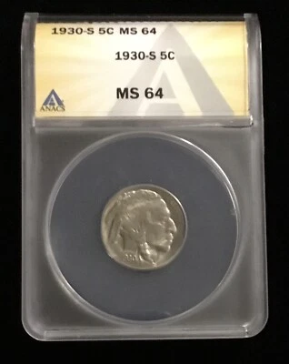 1930-S 5C Indian Head Buffalo Nickel ANACS MS 64 - Image 1 of 4