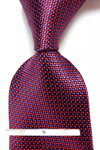 New Classic Checks Plaids Purple Red JACQUARD WOVEN 100% Silk Men's Necktie Tie - Picture 1 of 6