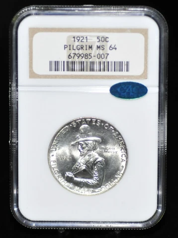 1921 NGC MS64 CAC Pilgrim Commemorative Half Dollar Cover