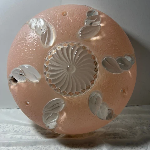 Art Deco Pink & Clear Glass Ceiling Light Shade Round 3 Holes MCM 1920s Cover