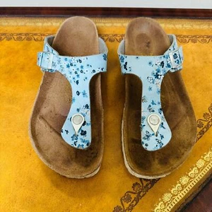 Birkenstock Papillio Gizeh Thong Leather Sandals Sz 39 Floral Butterflies Blue 8 - Picture 1 of 9