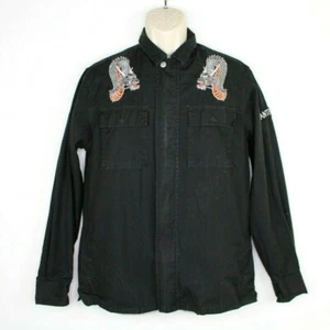Pacsun Shirt Mens Small Embroidered Dragon Anti-You Zip-Up Black Jacket  - Picture 1 of 6