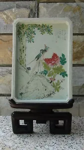 ANTIK 18c-19c CHINESISCHE FAMILIE ROSA PHÖNIX PORZELLANTABLETT, PLATTE AUF STÄNDER - Bild 1 von 12
