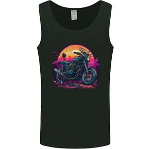 A Retrowave Motorbike Motorcycle Biker Mens Vest Tank Top - Picture 1 of 3