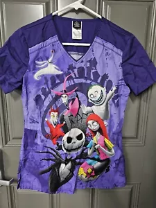 Womens XS Nightmare Before Christmas Disney Scrub Top Halloween  - Picture 1 of 4