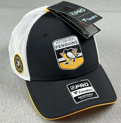 FANATICS Pittsburgh Penguins NHL autêntico profissional ajustável preto amarelo novo com etiquetas - Imagem 1 de 4