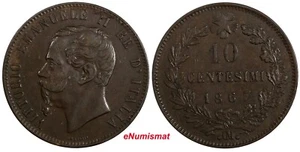 Italy Vittorio Emanuele II Copper 1867 OM 10 Centesimi Strasbourg KM# 11.5 (334) - Picture 1 of 3