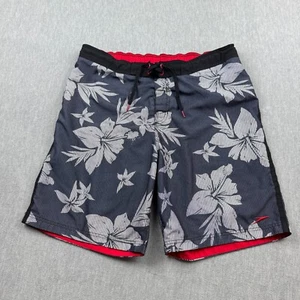Speedo Shorts Mens XL Gray Floral Print Swim Boardshorts Trunks Lined Drawstring - Picture 1 of 11