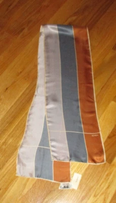 Cachecol oblongo listrado marrom cinza ECHO vintage novo com etiquetas 46" Japão - Imagem 1 de 3