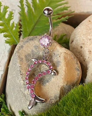 1 pieza Colgante Delfín Pavimentado Circonita cúbica Gemas Anillo Vientre Ombligo Piercing Naval Foto 1 de 2