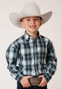 Roper Kids Boys 1373 West Plaid Blue 100% Cotton L/S Shirt - Picture 1 of 4