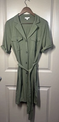 Vestido Camisa Joie Jadallah Algodón Mujer S Grande Manga Corta Botón Delantero Verde Foto 1 de 4