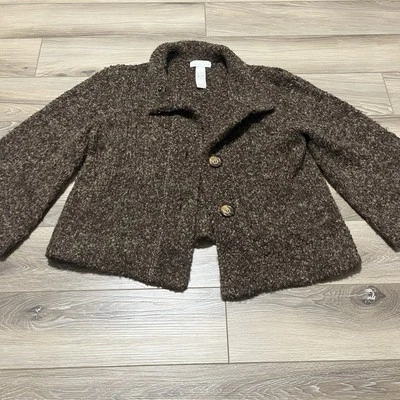 Wool Blend Cardigan Sweater Tweeds Boho Grannycore 3/4 Sleeve Carole Little Sz M - Image 1 of 4