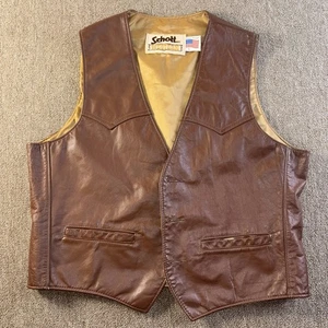 Vintage Herren Lederweste Western Braun Schott Large USA - Bild 1 von 10