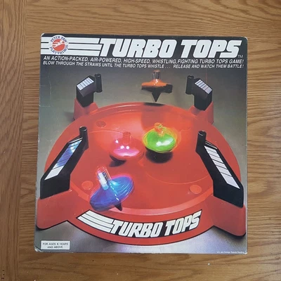 TURBO TOPS - Vintage 1983 spinnning battle game - Peter Pan Playthings- Complete - Image 1 of 4