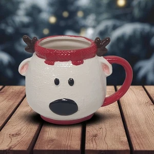 Festive Reindeer 3D Ceramic Mug Antler Novelty Cup for Hot Chocolate Coffee Tea - Picture 1 of 6