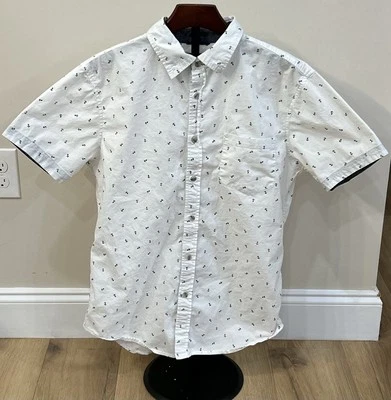 LEE Men's Shirt Button Down Anchor Themed Short Sleeve Medium White Pocket Soft - Image 1 of 4