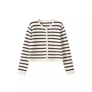 Womens Comfortable Knitted Cardigan in Stripe Design O Neck for Spring - Picture 1 of 28