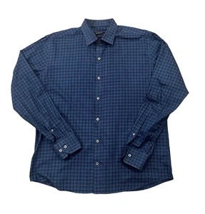 Bugatchi Uomo Para Hombres Calce Grande Manga Larga Cuello Extendido Azul Cuadros - Imagen 1 de 8