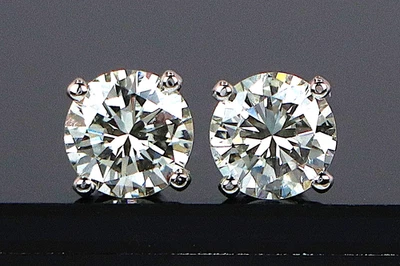$12,000 Platinum GIA 2.20ct VS1 Round Cut Diamond 4 Prong Basket Stud Earrings - Image 1 of 4