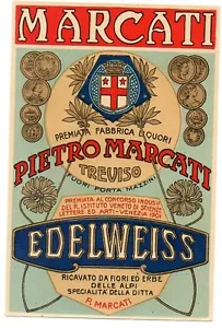 EDELWEISS BLUMEN KRÄUTER ALPEN ETIKETT BRENNEREI GEMARKT TREVISO LIKÖRFABRIK - Bild 1 von 1