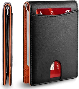 Minimalist Slim Wallet for Men with Money Clip RFID Blocking Front Pocket Purse - Picture 1 of 11