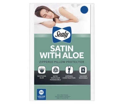 SEALY Satin Aloe Zippered Pillow Protector Standard/ Queen 20x28 Bright White