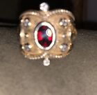 ECRUSTAN 18kG Over SS RING  With 2.2ct Oval GARNET .70ct Tw Citrine
