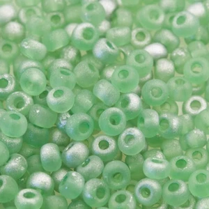 Vintage Czech Seed Beads E Beads 6/0 Frosted Green w/ Silver Coat 15g 10106033 - Picture 1 of 1