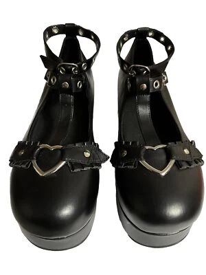 Mujer Dulce Lazo Punta Redonda Punk Gótico Juegos con disfraces Gruesos Plataforma Zapatos Correa en T Foto 1 de 4