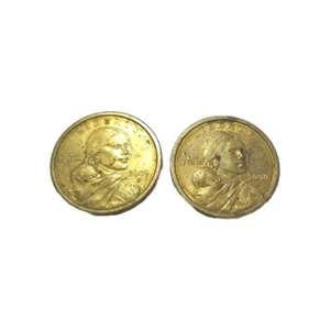 D Sacagawea One Dollar Coins RARE VINTAGE 2000 US Liberty Gold Color Lof 2 Coins - Picture 1 of 22