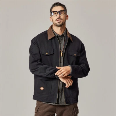 Workwear Jacket Men's Spring American Retro Wash Jacket Lapel Jacket Outwear New - Image 1 of 4