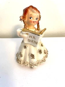 Vintage Lefton Birthday Girl Angel BOOK PIGTAILS SPAGHETTI TRIM # 872 - RARE - Picture 1 of 2