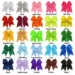 12 Pcs 7 Inch Jumbo Cheer Bows Ponytail Holder Cheerleading Girls Bow Hair Tie - Picture 1 of 37