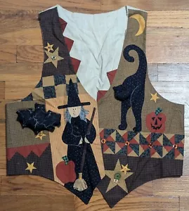 Chaleco de bruja y gato negro de Halloween - M/L - Hecho a mano Americana Patchwork Grannycore - Imagen 1 de 24