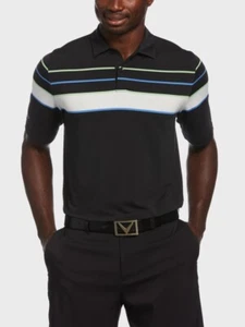 Callaway Mens Engineered Ventilated Stripe Golf Polo Caviar Med - Picture 1 of 2