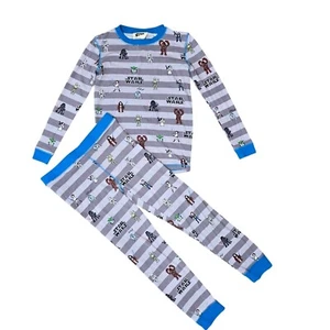 Star Wars Kids Pajama Set By Munki Munki Gray Blue Stripes Long Sleeve/Pants 10 - Picture 1 of 7