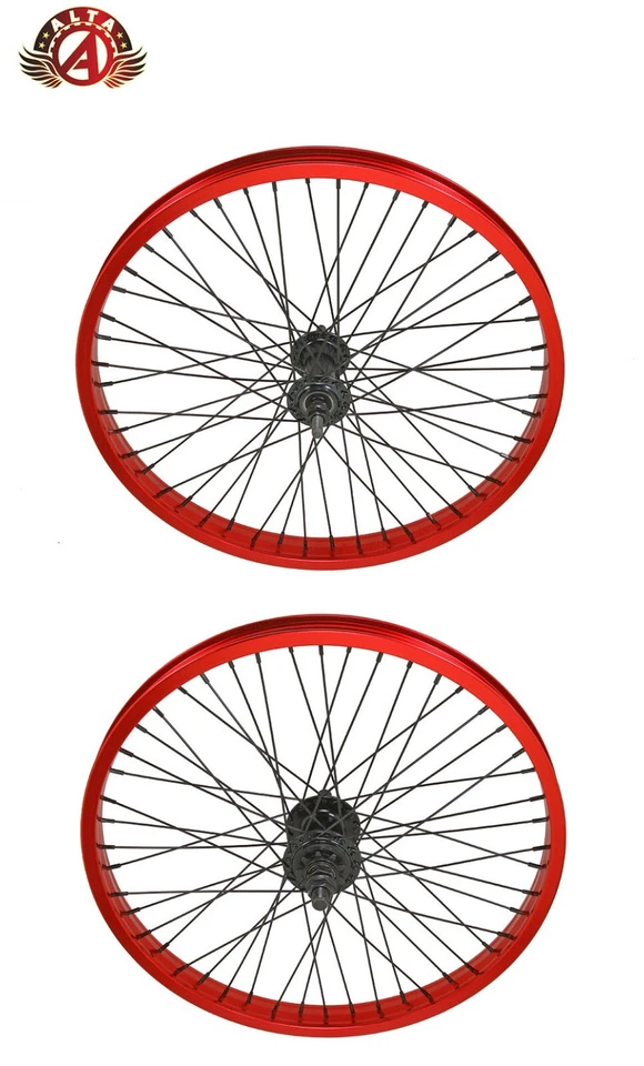 20"x 2.125 BMX BICICLETA ALEACIÓN Delantera O 9T Rueda Trasera 48 Radios Cojinete Sellado Rojo Foto 1 de 1