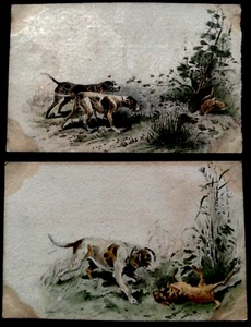 N° 790/206  Lot  2 cartes Anciennes Chiens de chasse Perdrix Lièvre Non écrites - Imagen 1 de 2