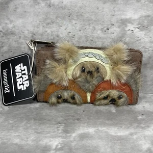 NEW Loungefly Star Wars Ewok Trio Faux Leather & Fur Wallet Clutch 7x4" Bifold - Picture 1 of 11