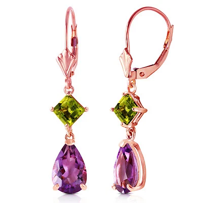 4.5 Carat 14K Solid Rose Gold Leverback Earrings Amethyst Peridot - Image 1 of 4