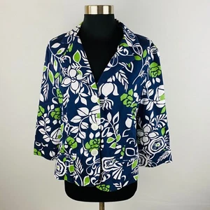 Dressbarn Womens Large L White Navy Green Floral Button Down Blazer Jacket - Picture 1 of 6