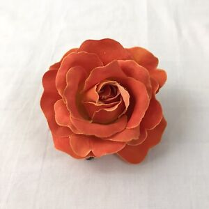 Bright Orange Rose Corsage Flower Pin Clip Hat Bag Lapel Accessory
