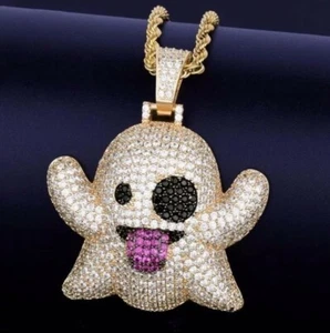 🇬🇧 Geist Emoji Snapchat CZ Hip Hop Anhänger Kette Halskette Iced Out Schmuck - Bild 1 von 7