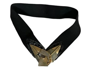 Vintage Womens Waist Belt Metal Statement Medium Gold Black Brutalist 90s - Picture 1 of 10