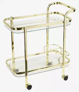 Elegant Drinks Trolley Bar Cart 2 Tier Glass Shelves Bottle Rack Glam Gold - Picture 1 of 5