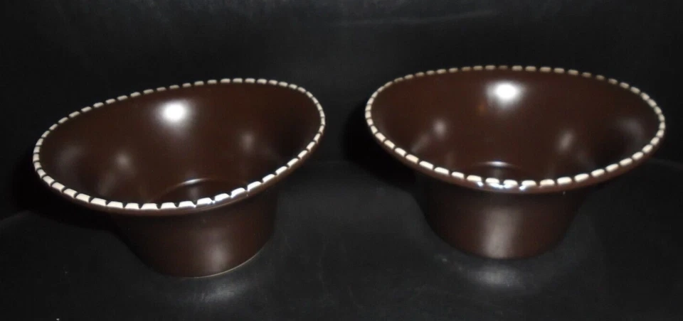 PAIR OF MARIO BATALI BROWN ITALIAN STITCH RAMEKINS SOUTHERN LIVING AT HOME - Image 1 of 1