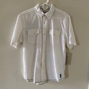 Vintage NWT Point Zero Size Medium M Ivory Button Short Sleeve Shirt Skull Logo - Picture 1 of 15