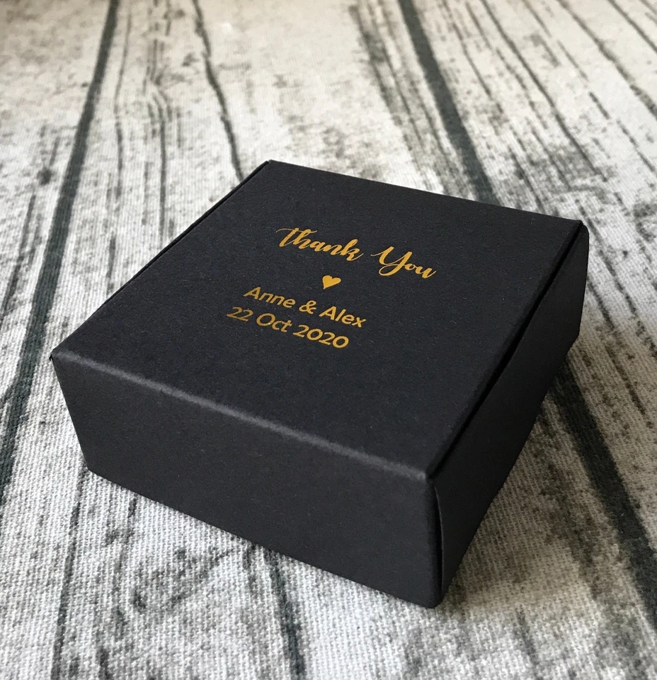 30x Gold Foil Black Wedding Thank You Gift Boxes Personalised Anniversary Favors - image 1 of 4