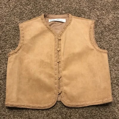 Colete Vintage ADOLPH SCHUMANN Tamanho S Bronzeado Ultra Camurça Botão Frontal B4 - Imagem 1 de 4